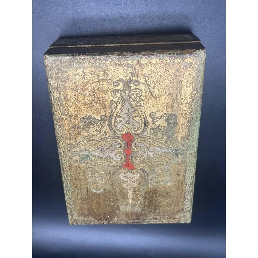Vintage Hinged‎ Trinket Box Gilt Painted Italian Florentine Jewelry Keepsake Box